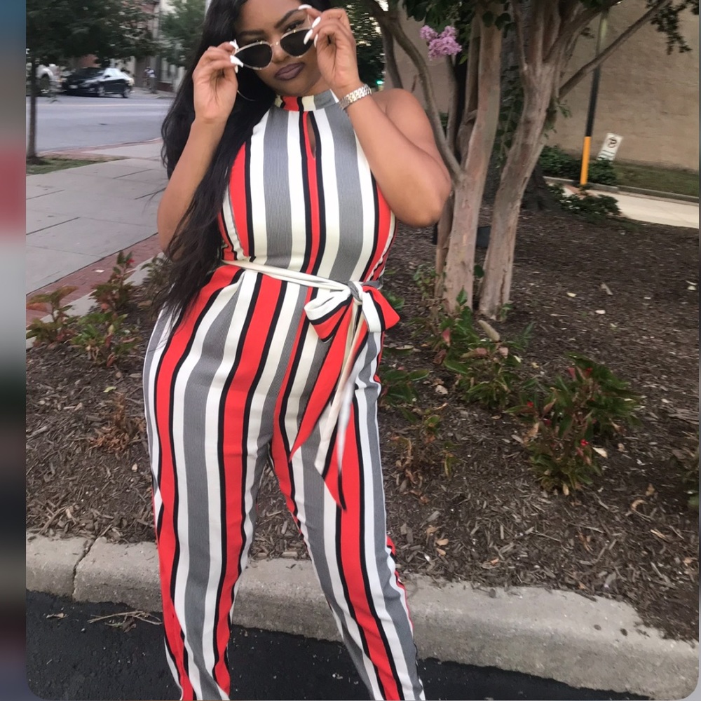 Vertical striped jumpsuit